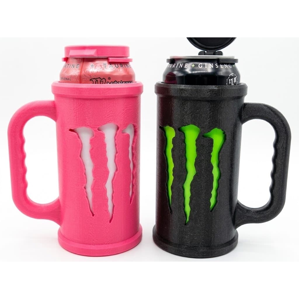 Porta Lata Monster 473ml Caneca Suporte para Energético com Tampa Impressão 3D PETG Resistente Latão Cerveja e Bebidas A