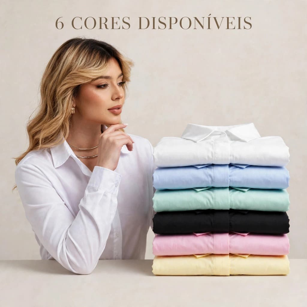 Camisa Social Feminina Manga Longa Com Botão Gola Colarinho Elegante