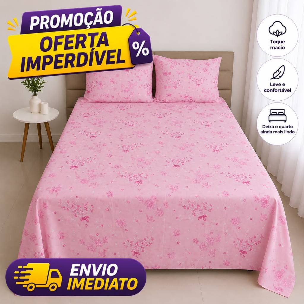 Jogo de lençol 3 peças casal percal estampado