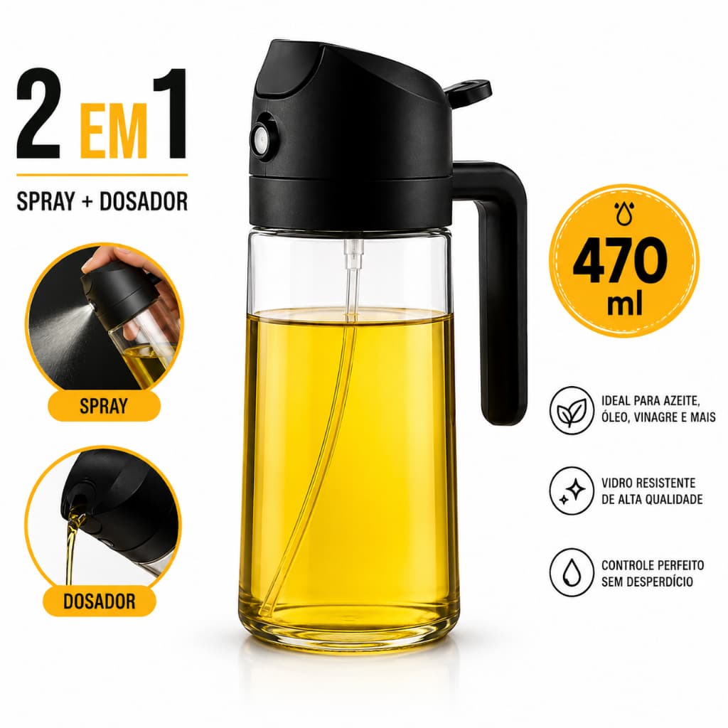 Borrifador de Azeite 2 em 1 Spray e Dosador 470ml Vidro