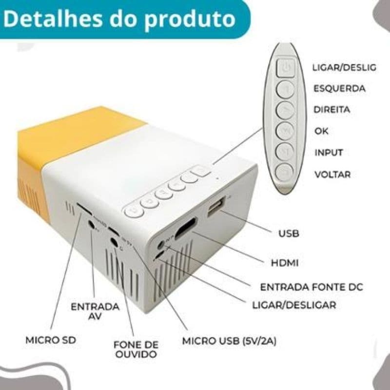 Mini Projetor Portátil LED YG300 com Imagem Nítida 1080p