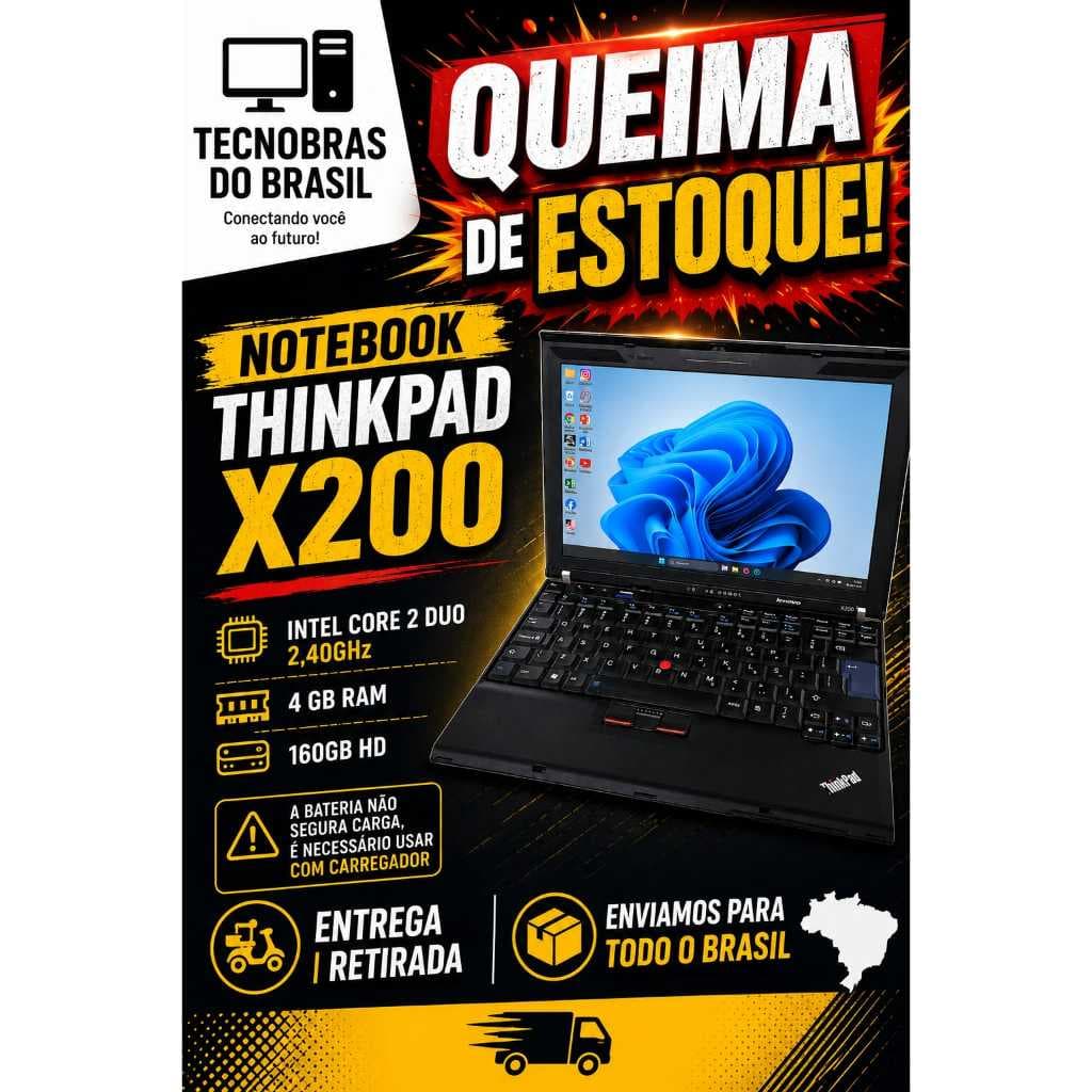 Notebook Lenovo ThinkPad X200 - 4RAM 160HD revisado c/garantia - BATERIA NÃO SEGURA CARGA - Acompanha carregador novo