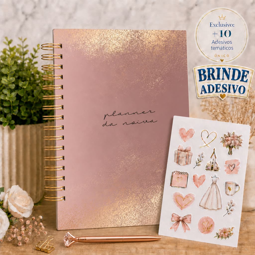 Planner da Noiva Rose ou Preto Dourado Agenda Casamento 298 Páginas Personalizado Checklist Organização A5 com 10 adesiv