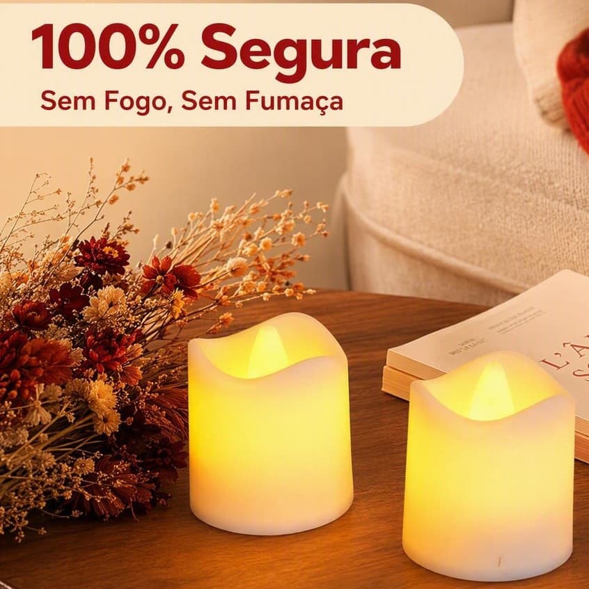 Kit 6 Vela de LED e Petálas de Rosas Vermelhas Romântica para Decoração Namorados Festas Casamentos