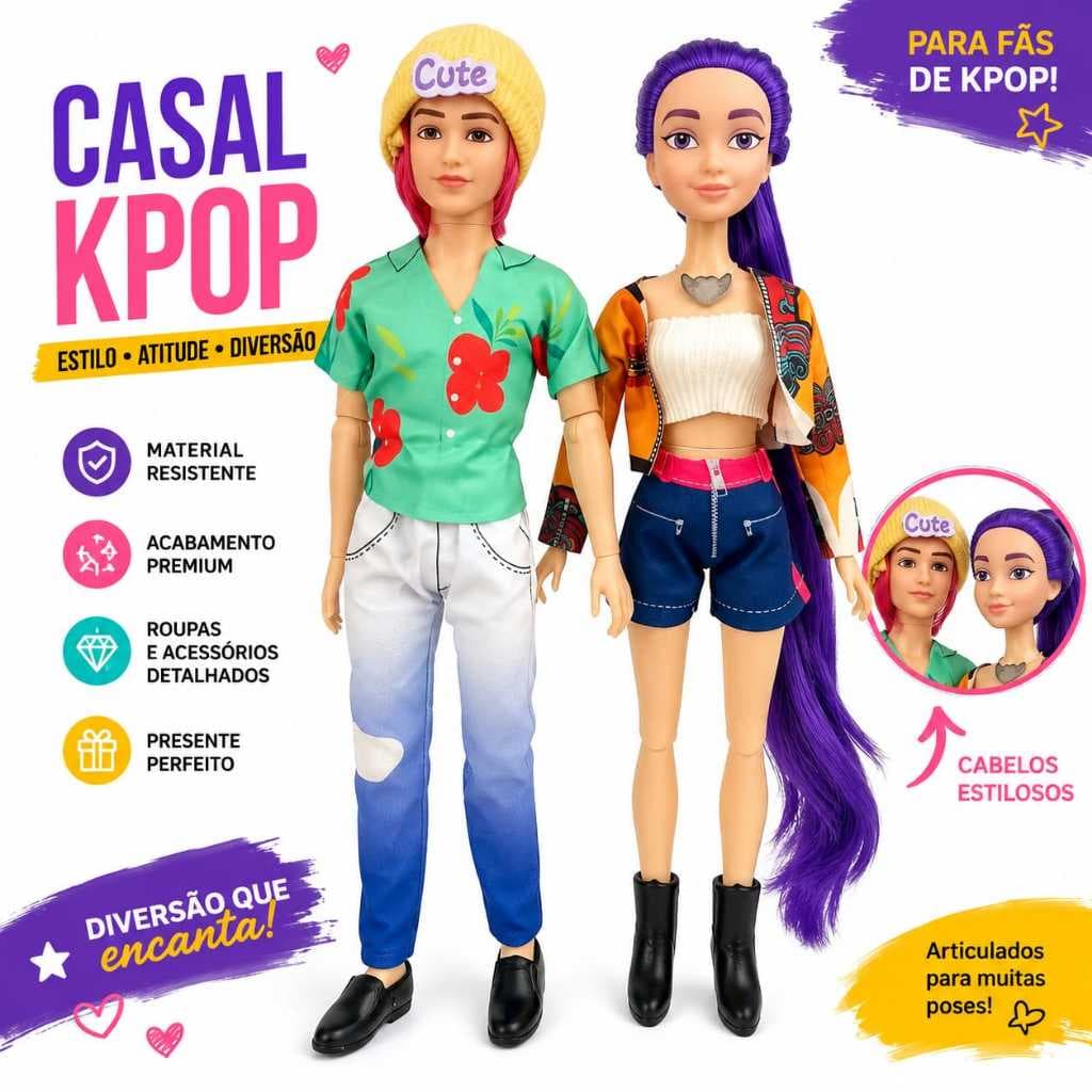 Kit Boneca Casal Musical K-pop Demon Hunters Rumi Mira Zoey Coleção