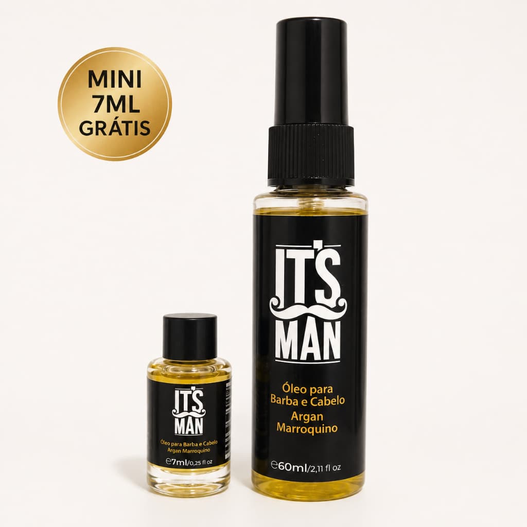 Óleo de Argan Marroquino It’s Man 60ml para Barba e Cabelo + Mini 7ml Grátis