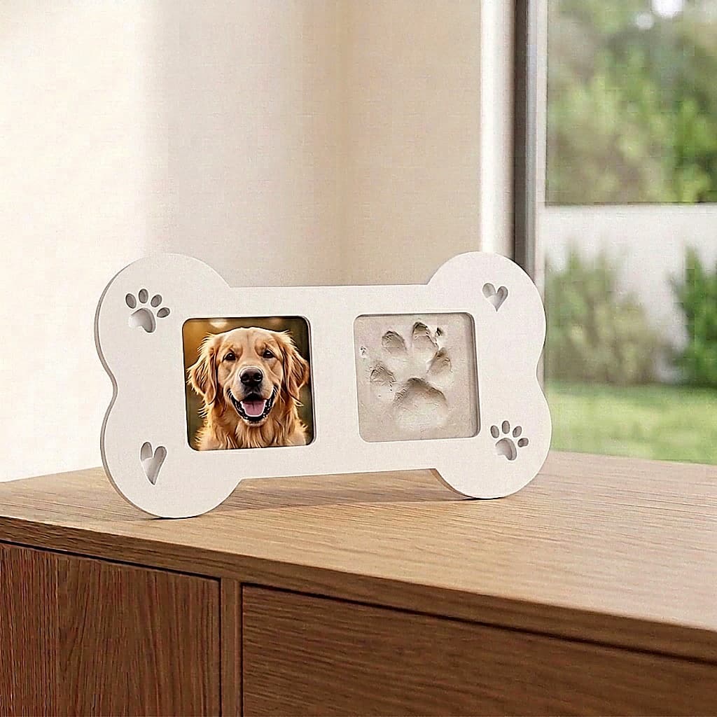 Porta Retrato Pet com Massa de Modelar Molde de Patinha Cachorro Gato Lembrança Presente