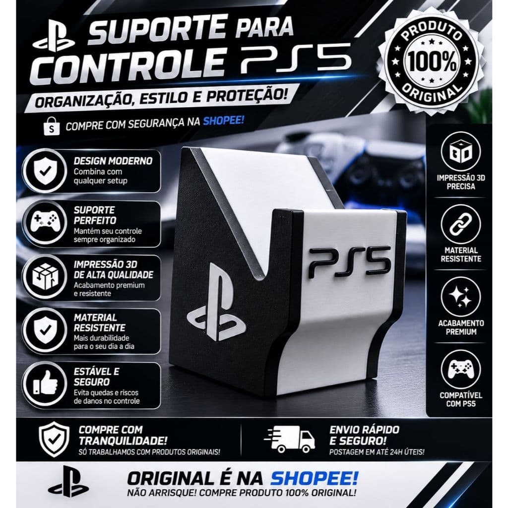Suporte para Controle PS5 DualSense Estilo Playstation - Organizador Gamer de Mesa