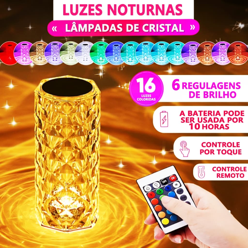 Luminária De Mesa Cristal LED 16 Cores Lâmpada Mesa Com Toque Controle Remoto Decoração Quarto Presente Criativo