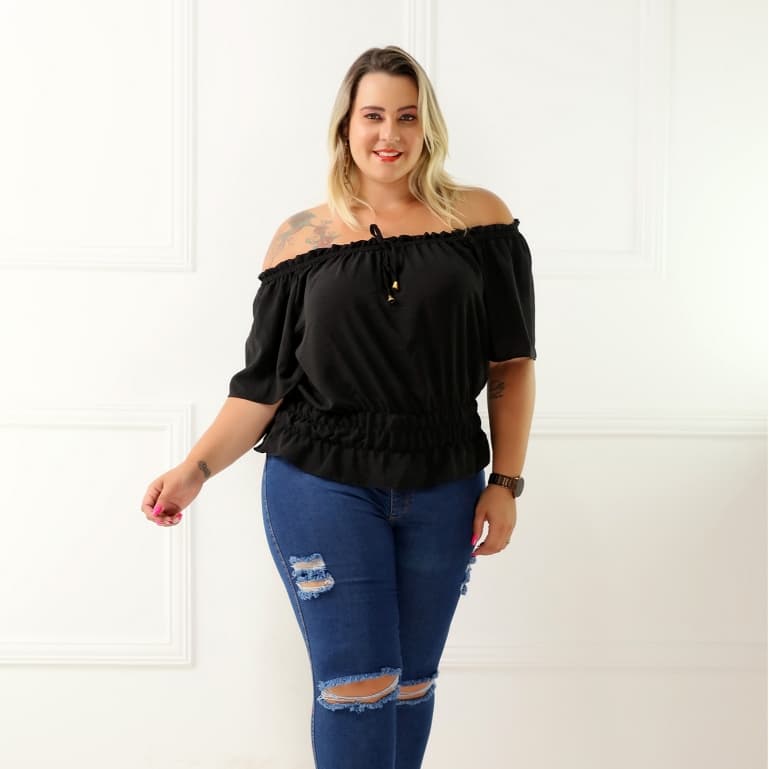 Cropped Blusa Plus Size Elastex Cganinha Ombro A Ombro/COD:B22