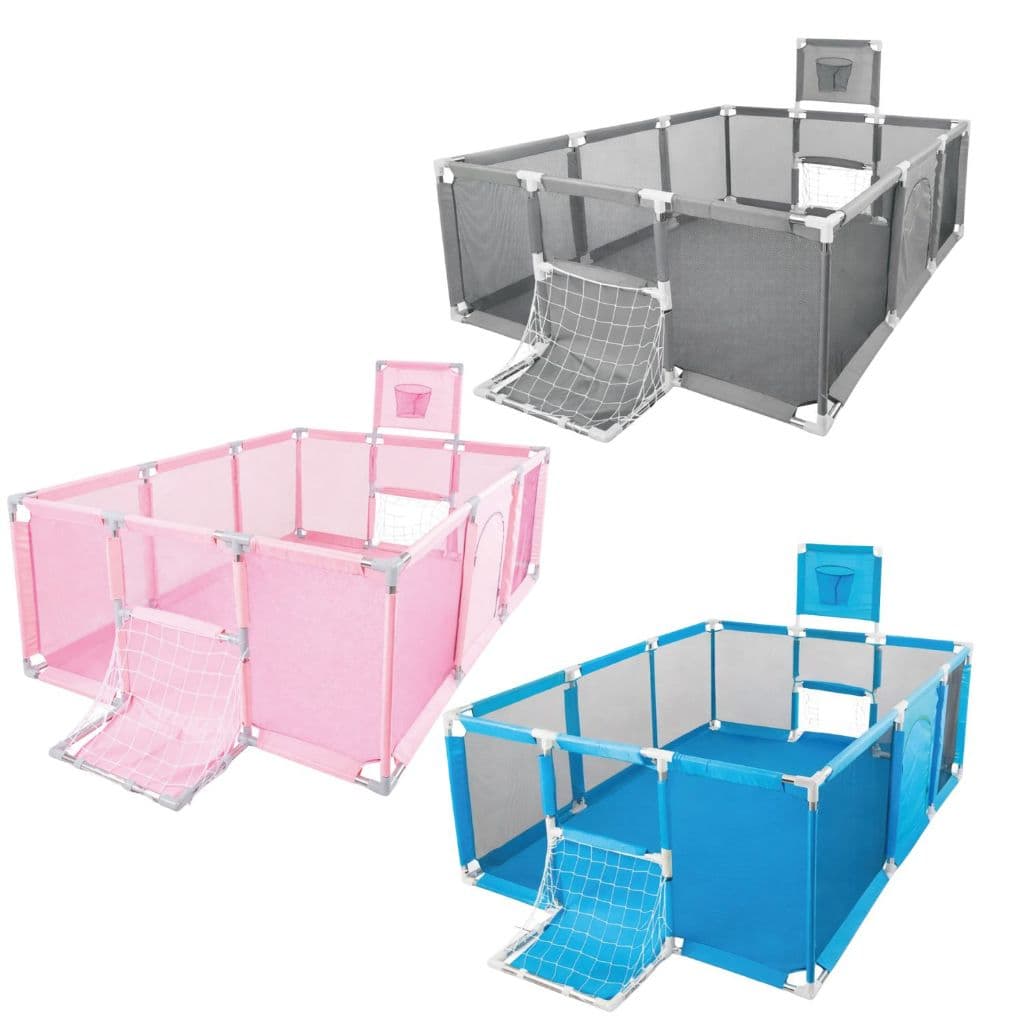 Cercadinho Bebê Grande Baby Bear Chiqueirinho Infantil com Tela Rosa Azul Cinza