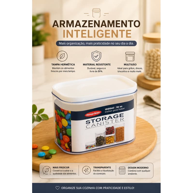 Pote Hermético a Vácuo Plástico 1L Armazenamento Eficiente e Prático