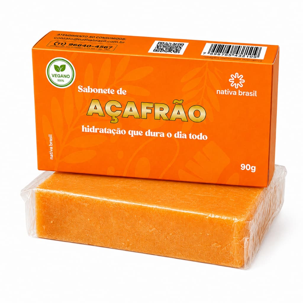 Sabonete De Açafrão Clareador Anti Foliculite Corpo E Rosto Nativa Brasil 90g Original Natural Vegano