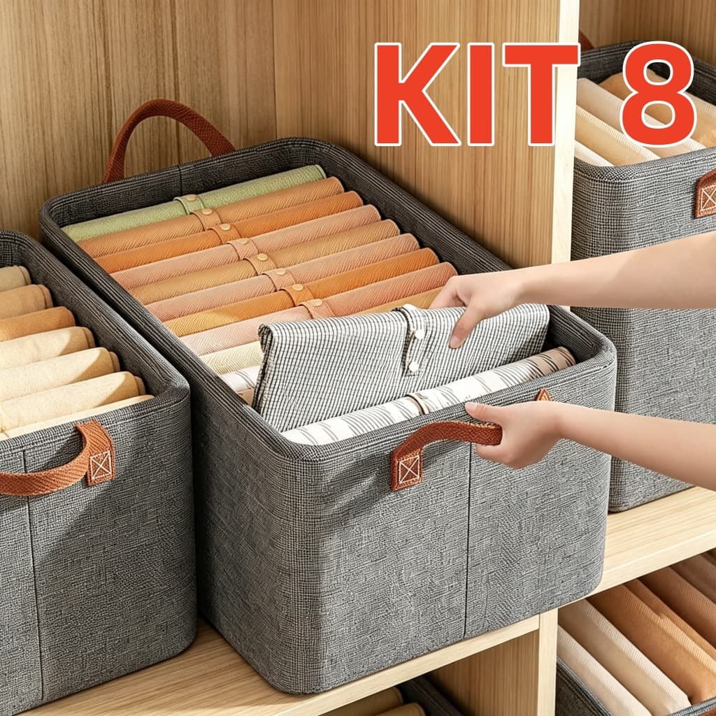 KIT 2/4/6/8 Caixas Organizadoras com Gaveta | Cesta Organizadora de Roupas | Ideal para Quarto e Closet