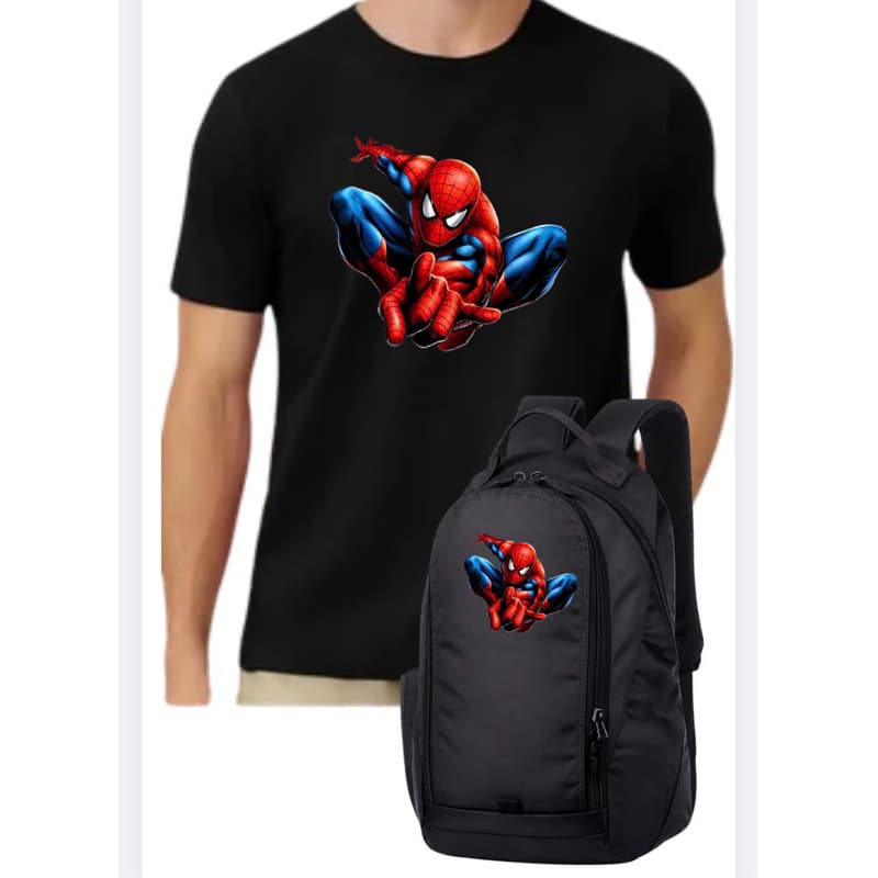 kit mochila + camiseta algodão alta qualidade homem aranha 🕷️