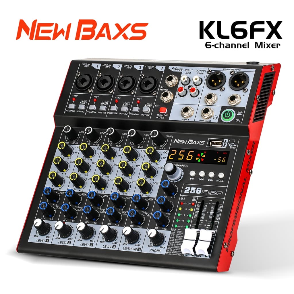 NEW BAXS Mesa de Som 4/6 Canais com Efeito DSP 256 – Equipamento de Áudio Profissiona