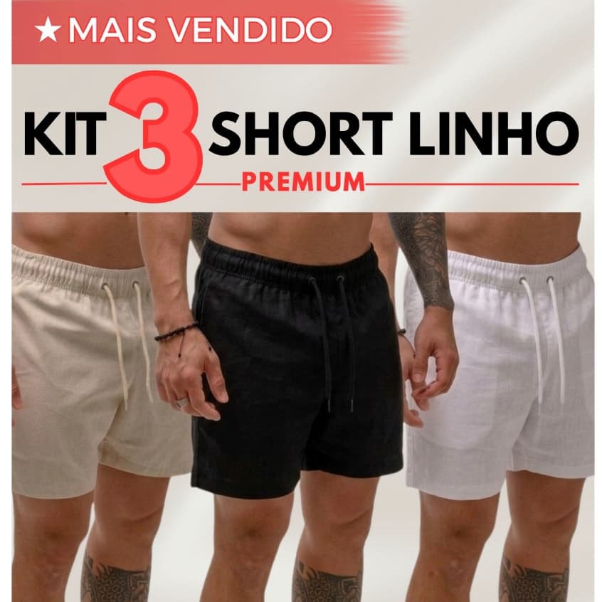 Kit 3 Bermuda Masculina Short de Linho Praia Casual Tendência