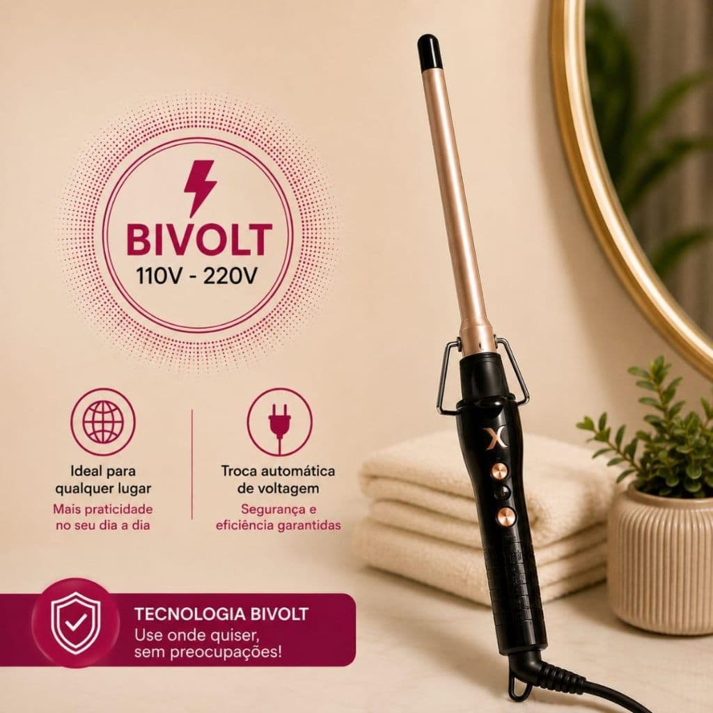 Modelador De Cachos Giro Automático 9mm Profissional Aquecimento Rápido Bivolt Cachos Finos Suporte de Apoio Anti Frizz