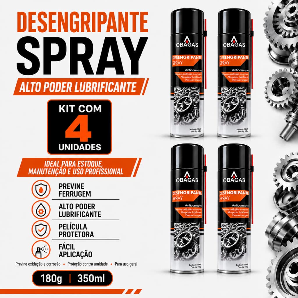 KIT 4 Desengripante Lubrificante Anticorrosivo 180g 350ml