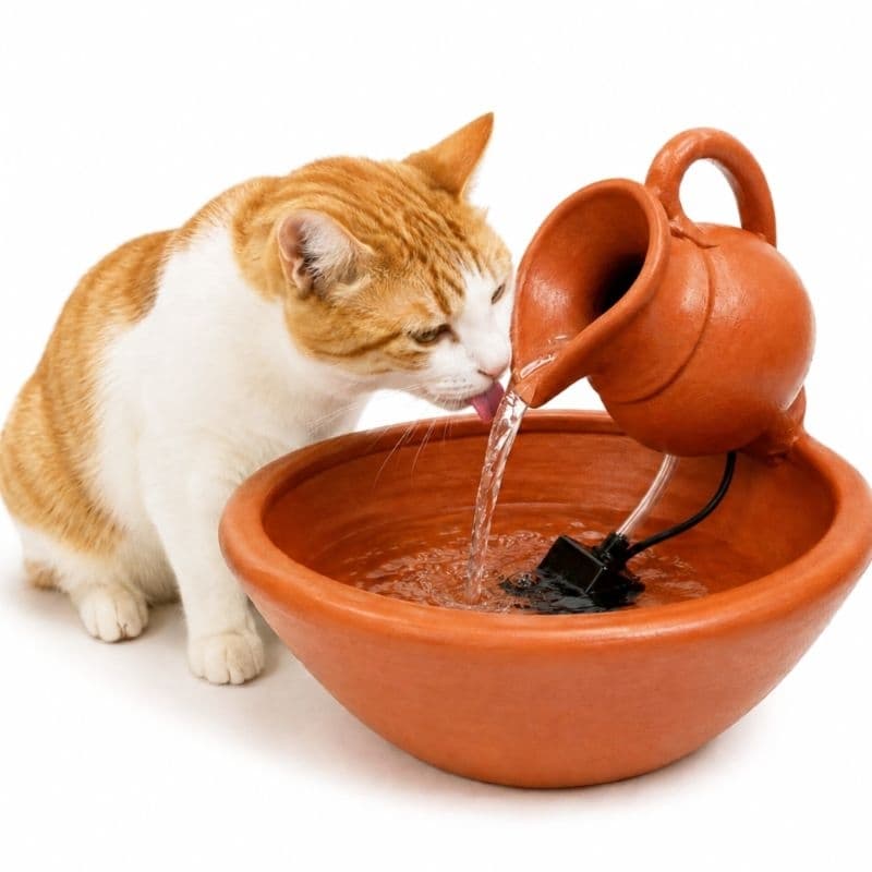 Fonte de Água para Gatos em Barro com Bomba Bebedouro Pet