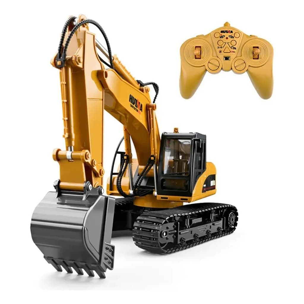 Trator Escavadeira Controle Remoto HuiNa 1535, 15 Canais, 1:14, Partes de Metal + Movimentos Reais!