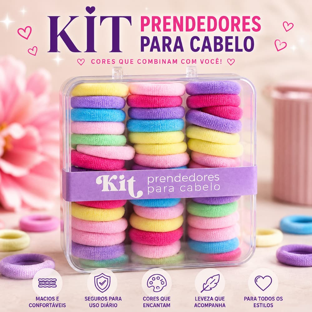 Kit Xuxinhas para Cabelo Coloridas 36 unidades – Prendedores Macios para Penteados e Uso Diário com Estojo