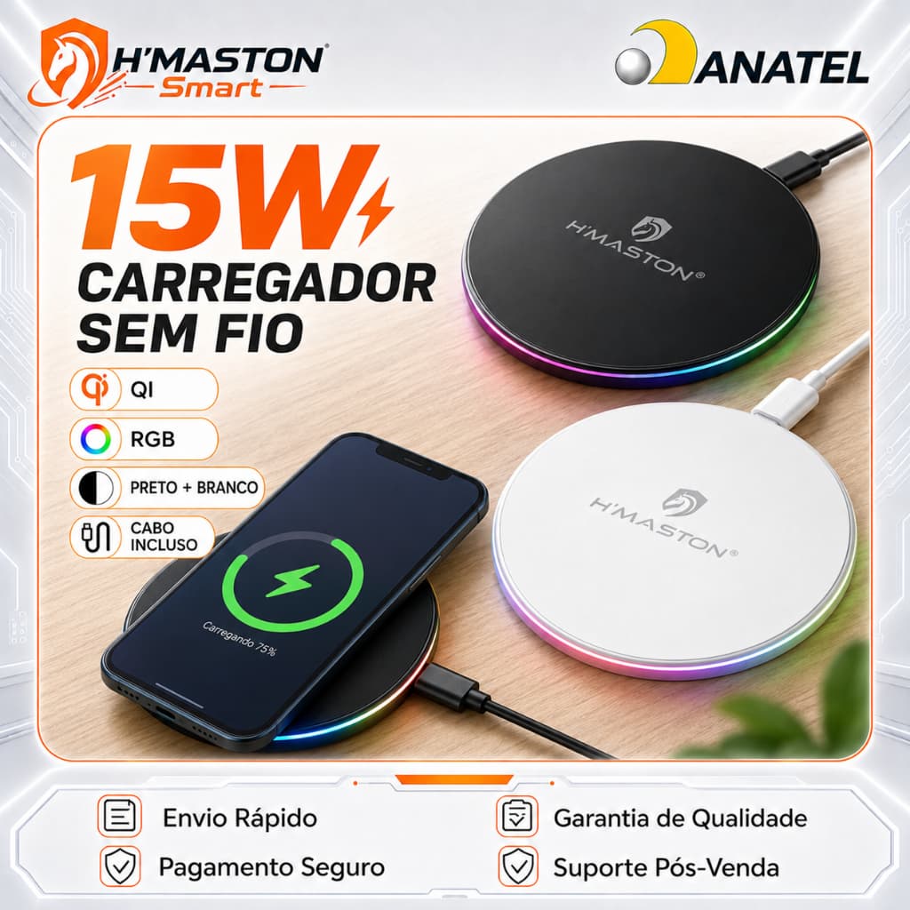H'maston YD27 Carregador Por Indução Iphone Carregador Indução Iphone Carregador Magnetico Iphone RGB 15W