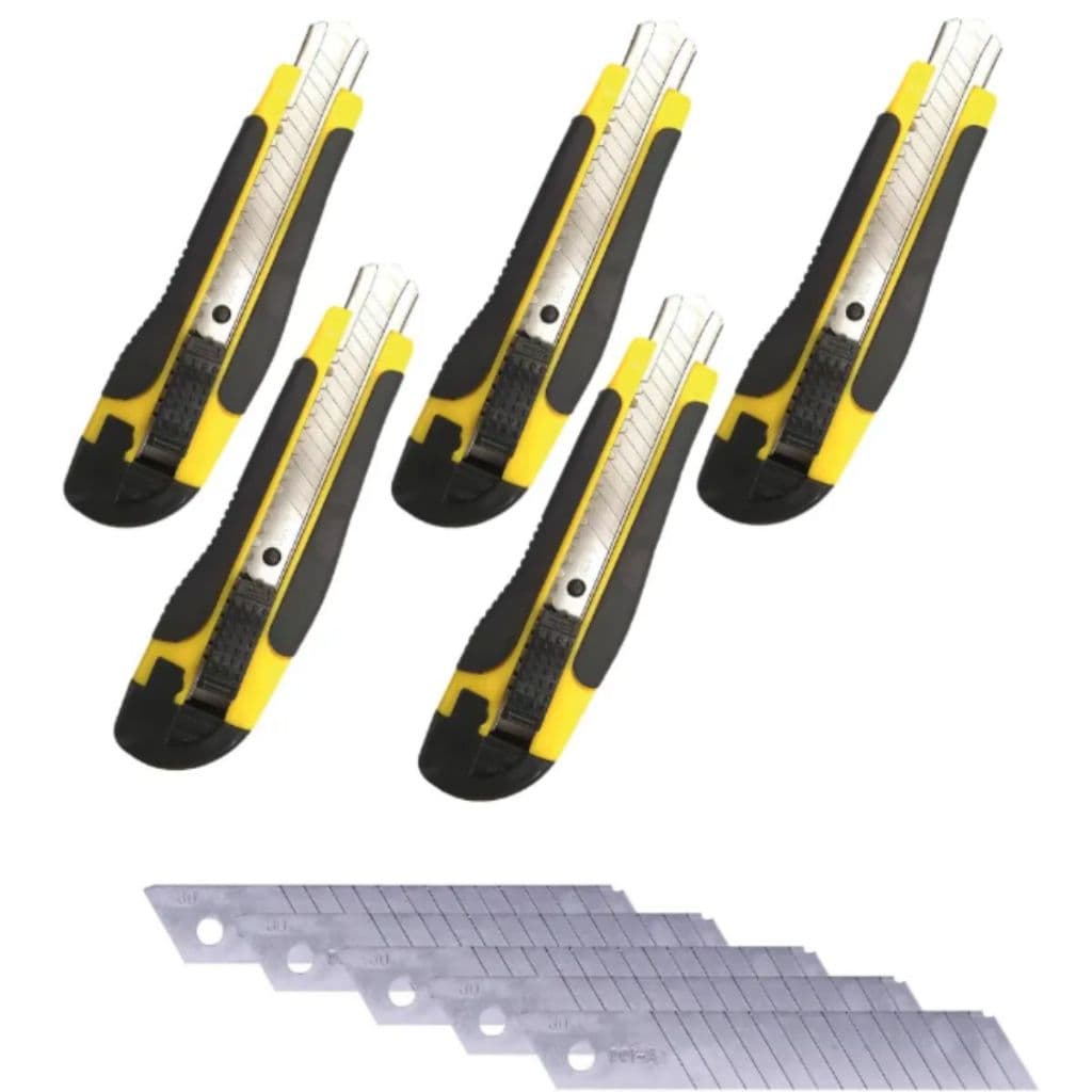 kit 5 Estilete Profissional Emborrachado Profissional 18mm + 5 kit com 10 Laminas -  Melfi