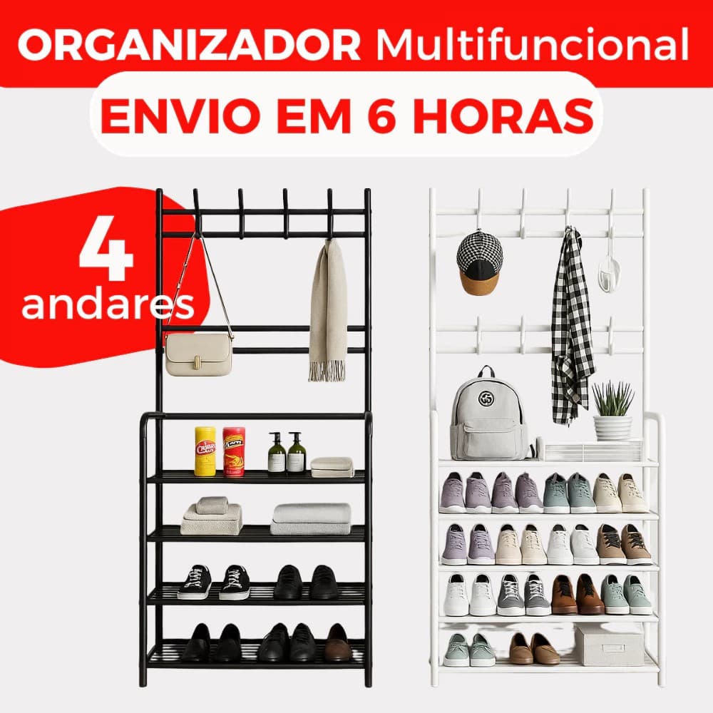 Arara 4 Andar Sapateira Organizadora Cabideiro Suporte Multiuso Sapato Tenis Roupa Quarto Armários
