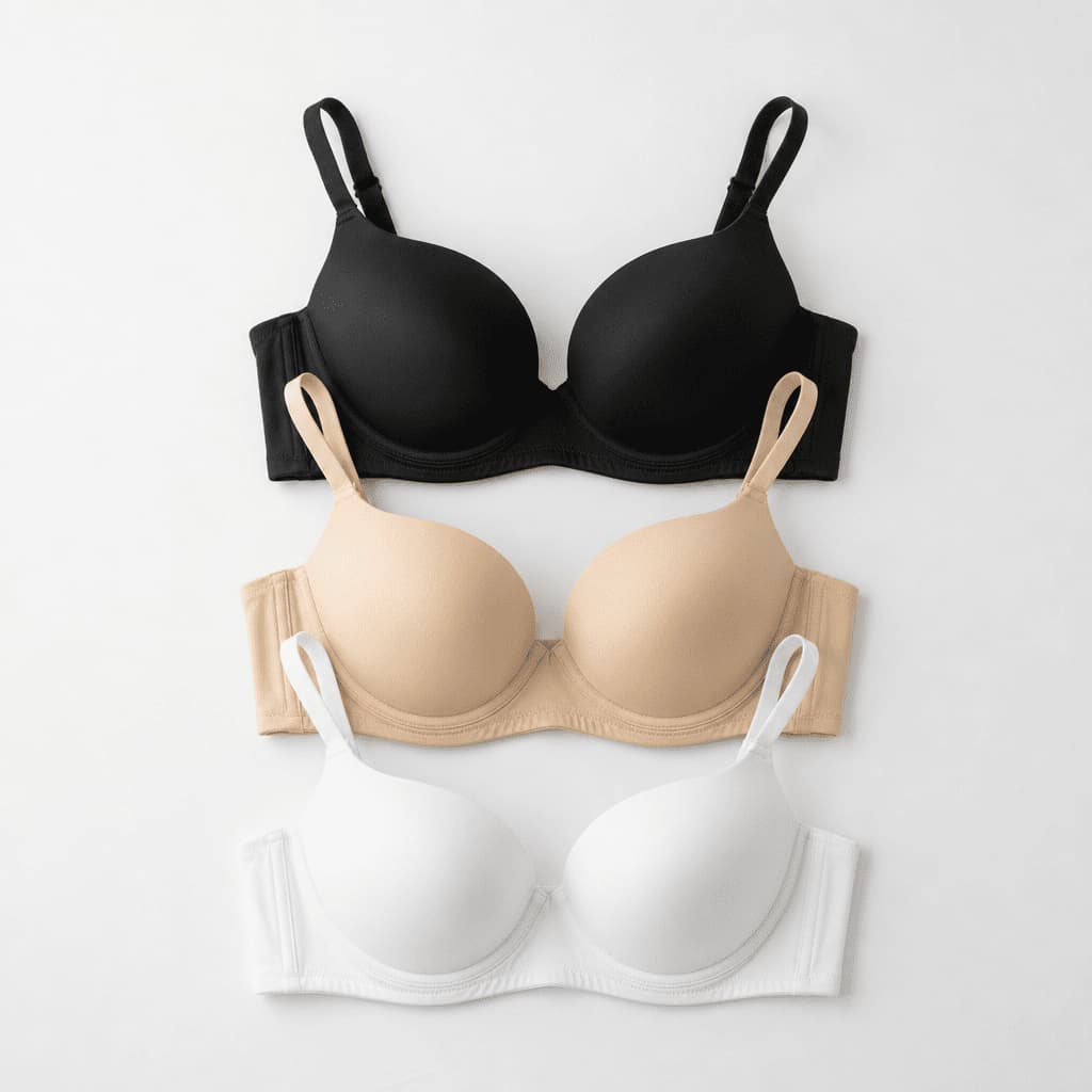 Kit 3 Sutiãs Femininos com Bojo Estruturado Reforçado Sustentação Conforto Preto Bege Branco P ao GG
