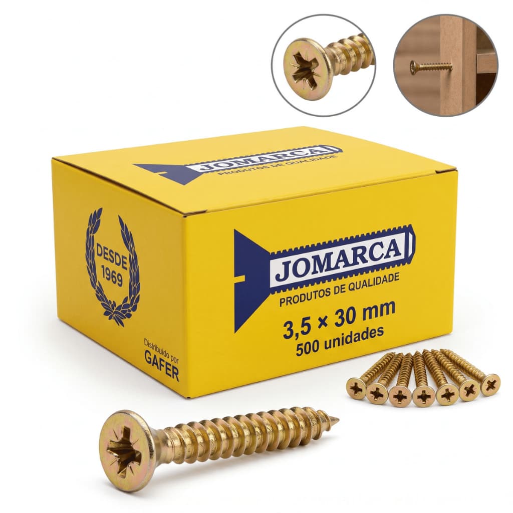 500 Parafusos 3,5x30mm Madeira Philips Cabeça Chata Chipboard Mdf Bicromatizado Jomarca Parafusos