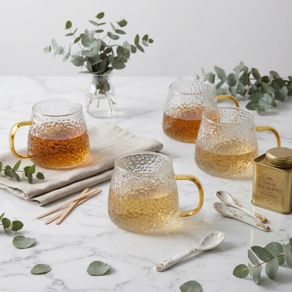 Jogo 4 Canecas Craqueladas 420ml Coleção Chá de Ouro Dourada Versatil Para Todas as Ocasioes