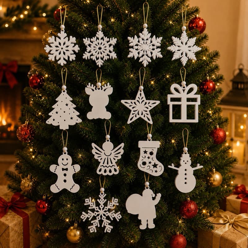 Kit 12 Enfeites de Natal para Árvore Natalina com Cordinha Decoração | Feliz Natal e enfeites