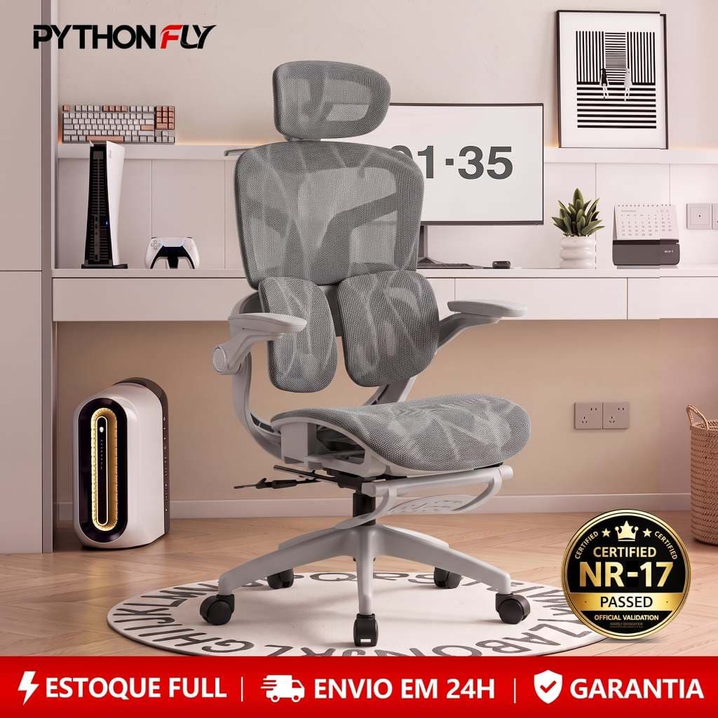 Cadeira Ergonômica com Encosto 4D e Coluna S – Mesh Respirável, 3 Posições, Ajuste de Altura, Ideal para Home Office
