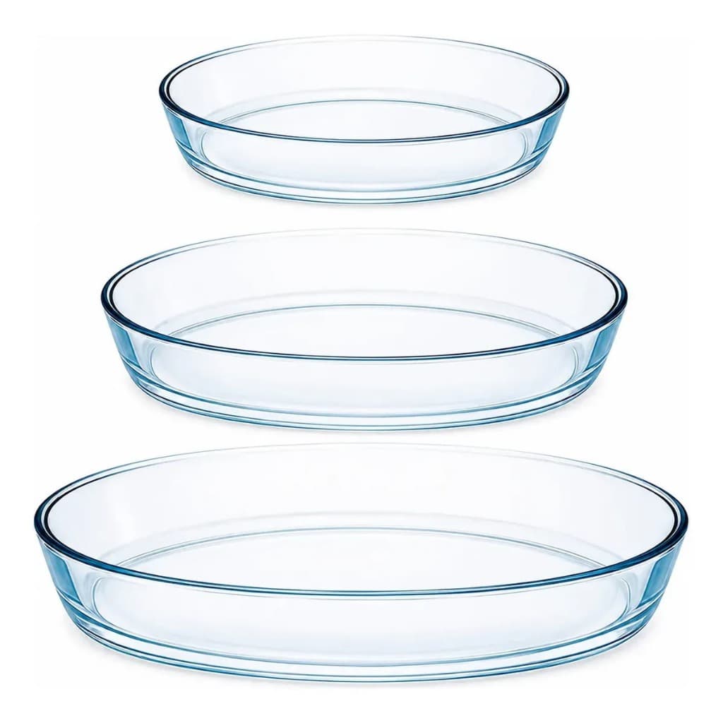 Conjunto 3 Assadeiras Ovais De Vidro 1,6L  2,4L  3L