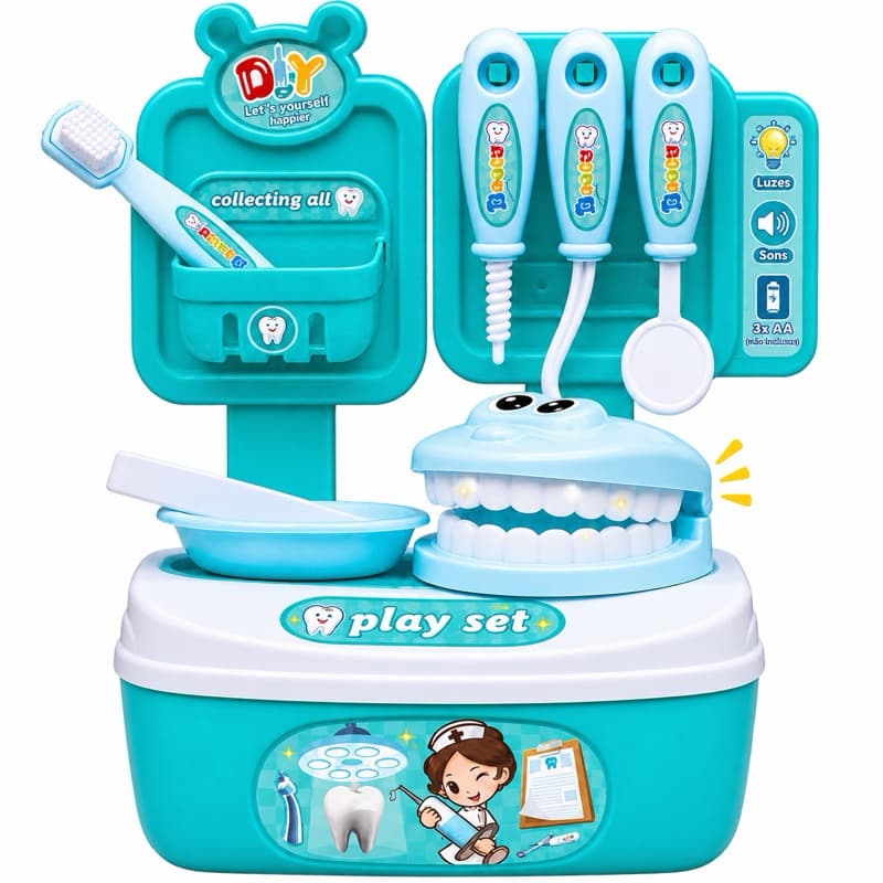 Kit Dentista Infantil 14 Peças Brinquedo Médico Odontológico Consultório Infantil