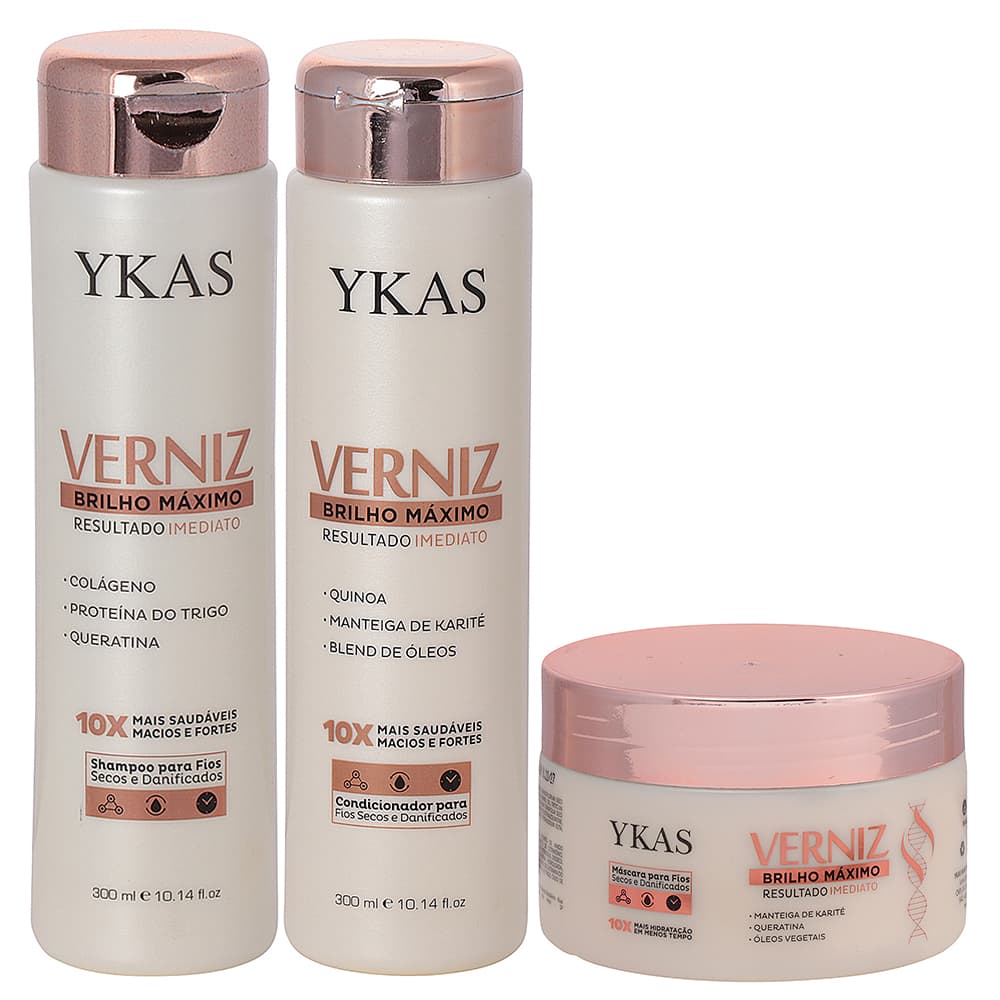 Ykas Kit Banho De Verniz Hidratação e Nutrição Profunda - Shampoo, Condicionador e Máscara Capilar