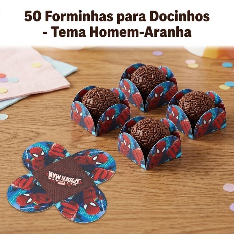 Kit 50 Forminhas Para Docinhos Homem Aranha Festa Aniversário Forminha 4 Pétalas Para Brigadeiro Beijinho