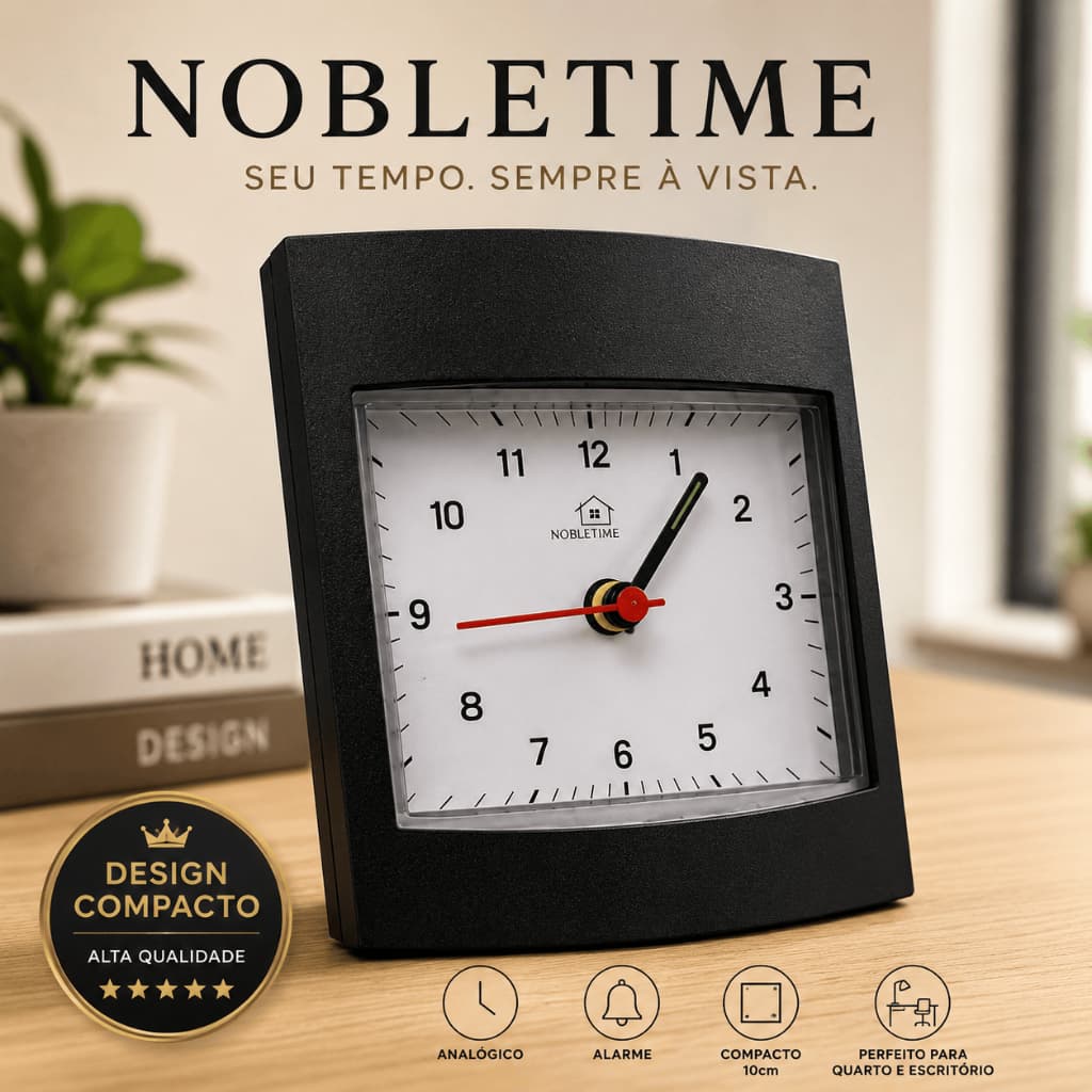 Relógio de Mesa NOBLETIME Analógico 10cm com Alarme Despertador Compacto para Quarto Escritório