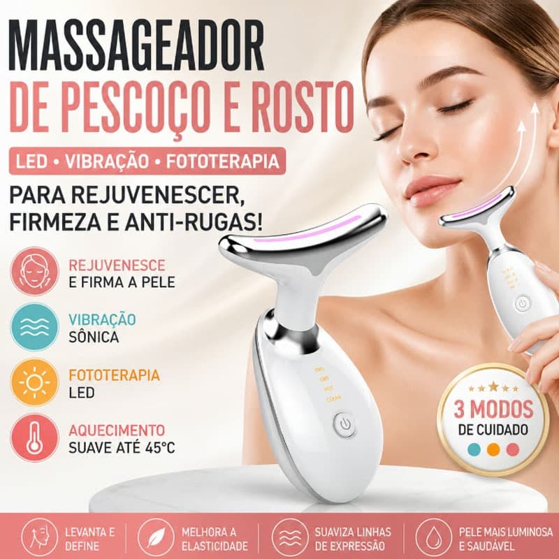 Portátil Beleza Pele Firmeza Pescoço Led Vibração Fóton Levanta A Anti-Rugas Remover Massageador