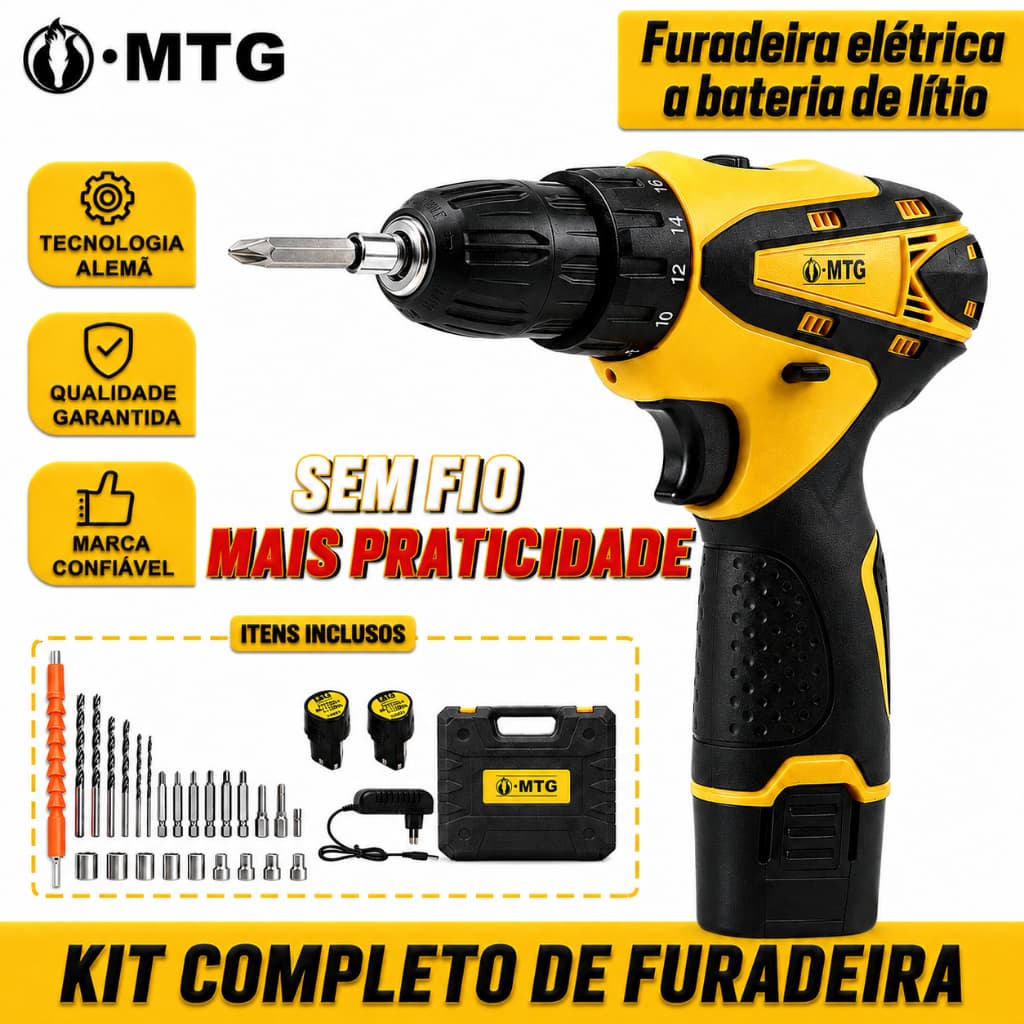 Parafusadeira/Furadeira de Impacto 24 Peças 2 Baterias15Vcom Maleta