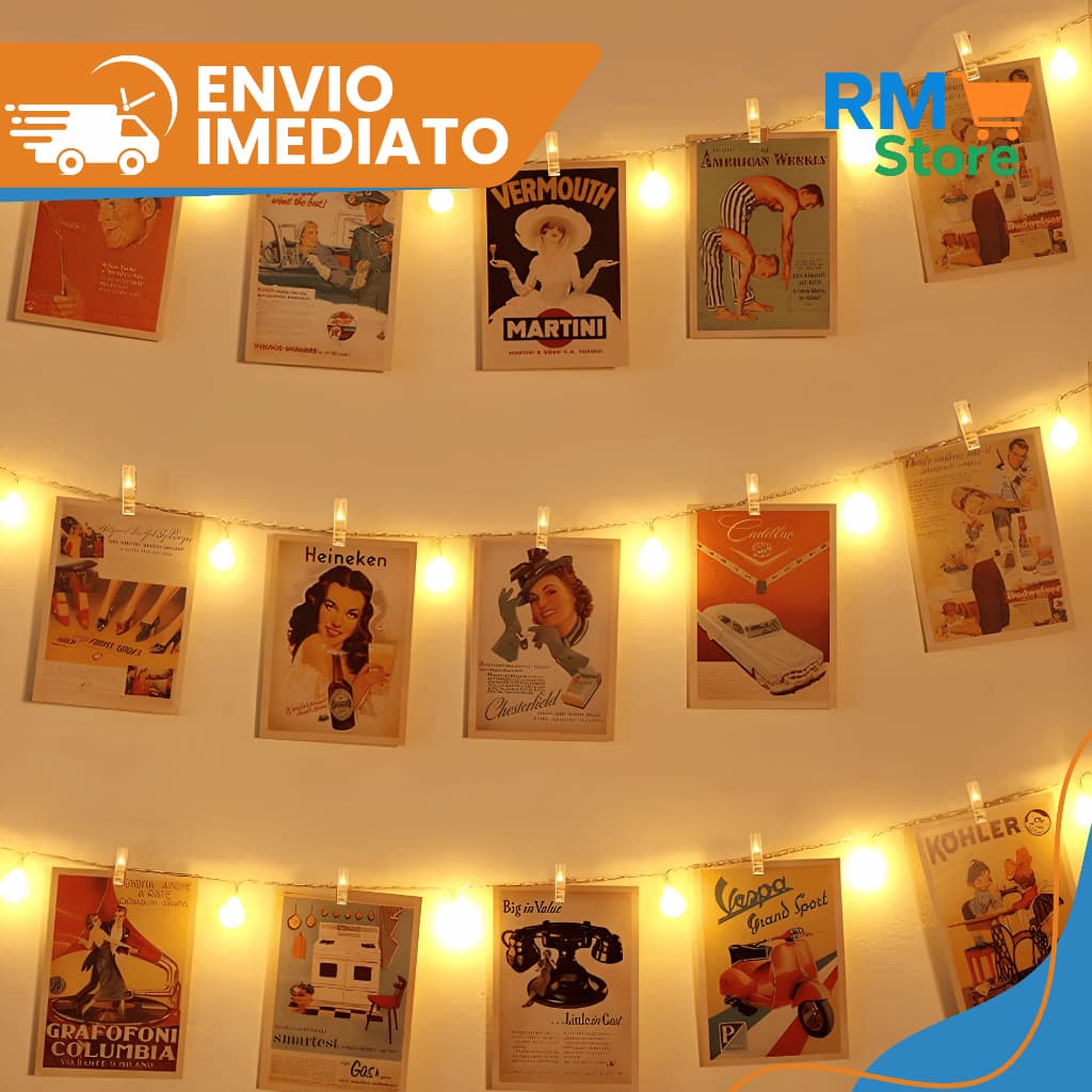 Varal De Fotos Com Pregador Led Polaroid Cordão Luminoso Para Decoração