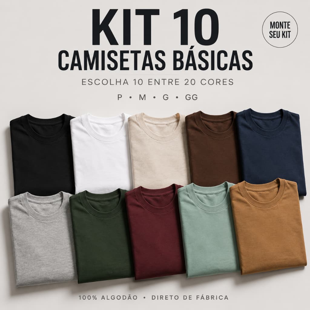 Kit 10 Camiseta Masculina Básica Lisa 100% Algodão Premium regular Camisa Atacado Direto Da Fábrica