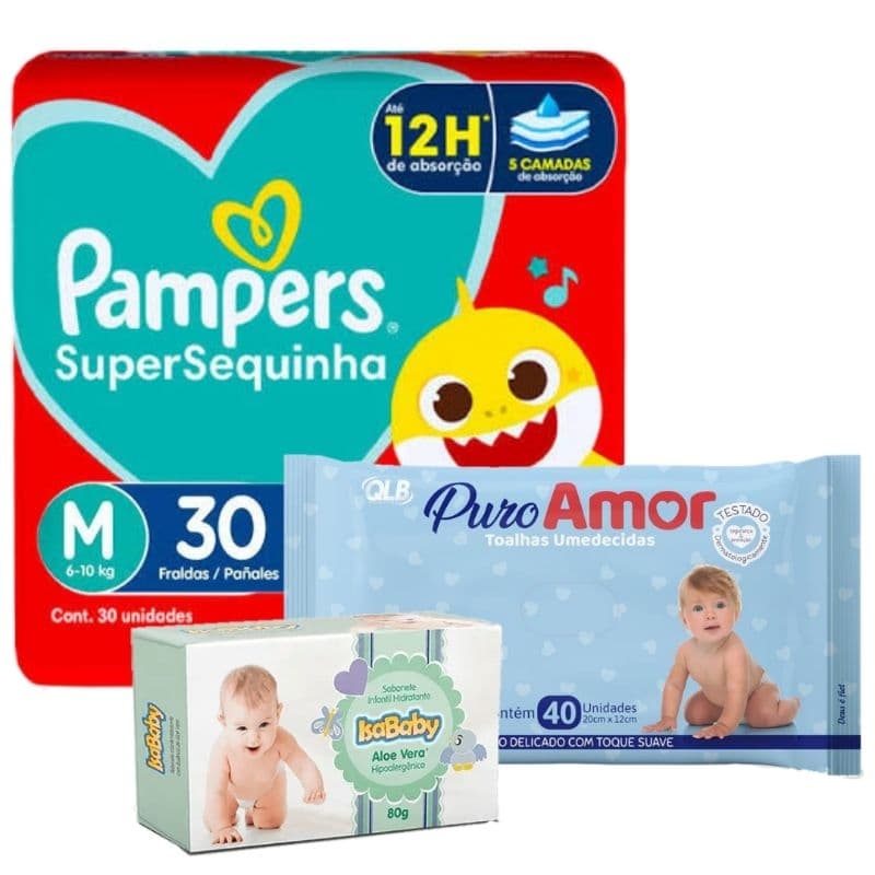 Kit chá de bebê Presente Fralda Pampers + sabonete + toalha umedecida