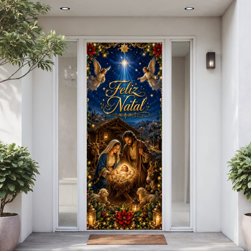 Capa de Porta Natalina Decorativa 100x240cm Várias Estampas
