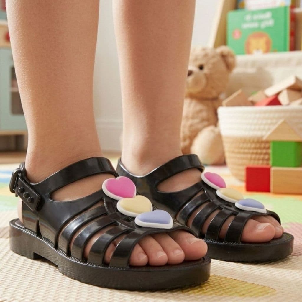Sandália Infantil Corações Aranha Menina Confortável Clássica Silicone Macia