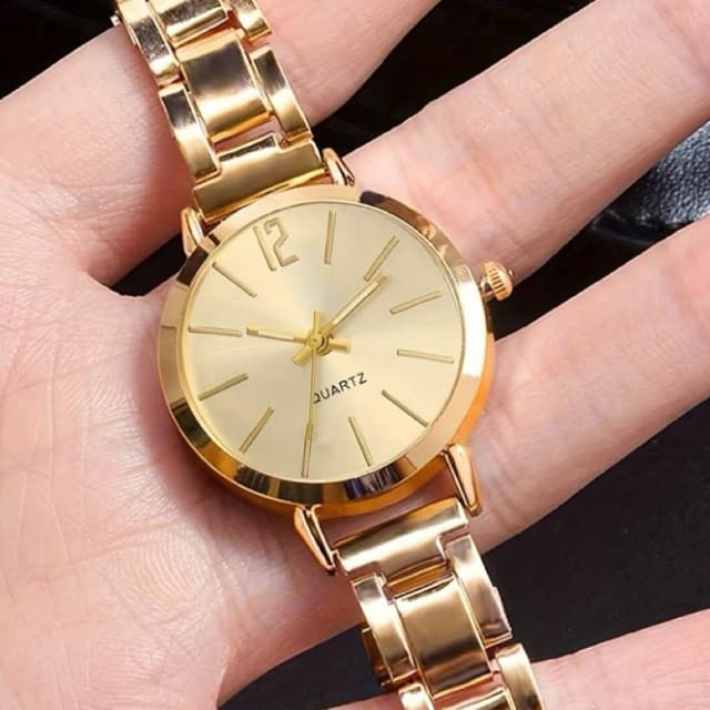 Relógio Feminino Dourado Elegante – Pulseira em Aço | Analógico Quartz