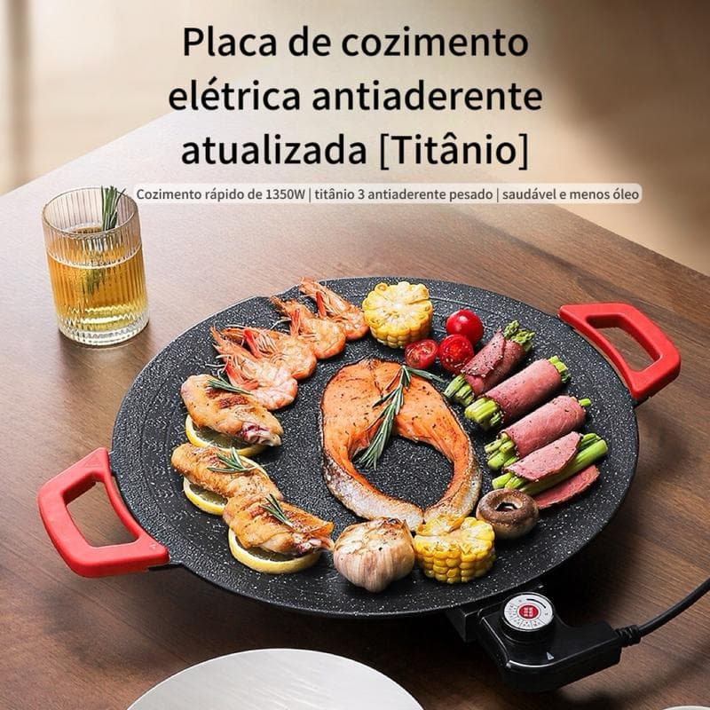 Grill Elétrico 36CM Antiaderente Sem Fumaça Churrasco, 5 Níveis de Temperatura, Churrasqueira Elétrica Prático 127V/220V