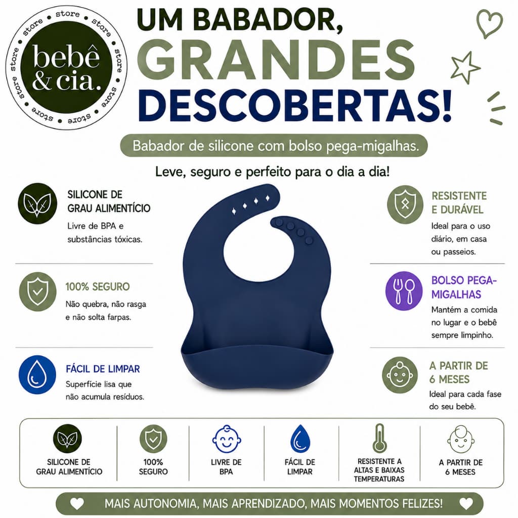 Babador de Silicone  INFANTIL – AZUL MARINHO