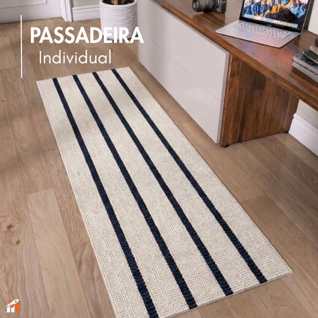 Passadeira 100% Algodão 0,65x1,40m Listrada para Sala, Quarto e Corredor